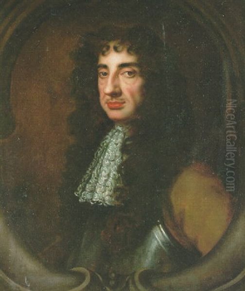 Portrait Of King Charles Ii, Bust-length, Wearing A Breastplate And Lace Cravat Oil Painting by Mary Beale