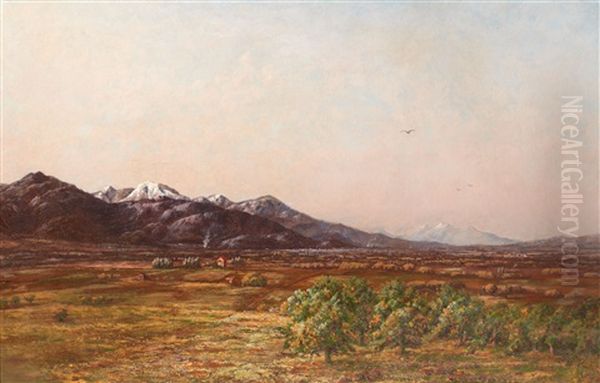 View Of Salt Lake City, Wasatch Mountains, Utah Oil Painting by Gamaliel Waldo Beaman