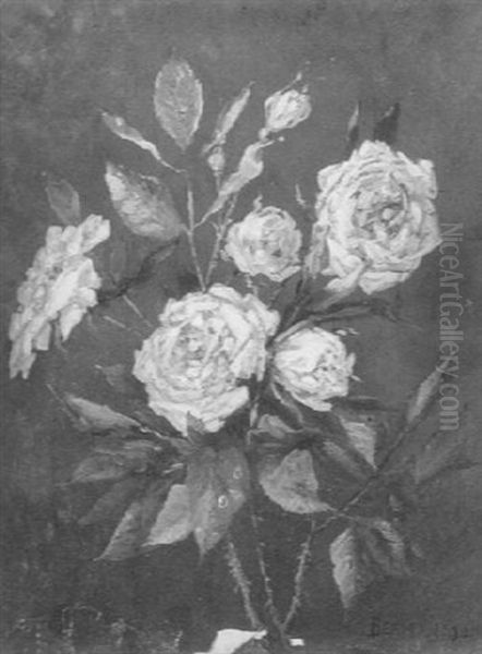 Still Life With White Roses Oil Painting by Gamaliel Waldo Beaman