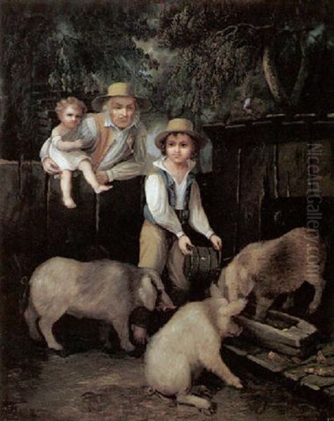 Feeding The Pigs Oil Painting by James Henry Beard