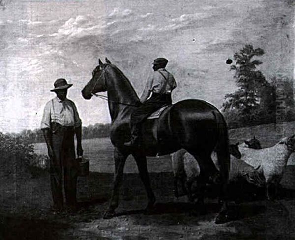 Thoroghbred And Two Grooms Oil Painting by James Henry Beard