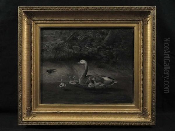 Mother Duck And Ducklings Illustration Oil Painting by William Holbrook Beard