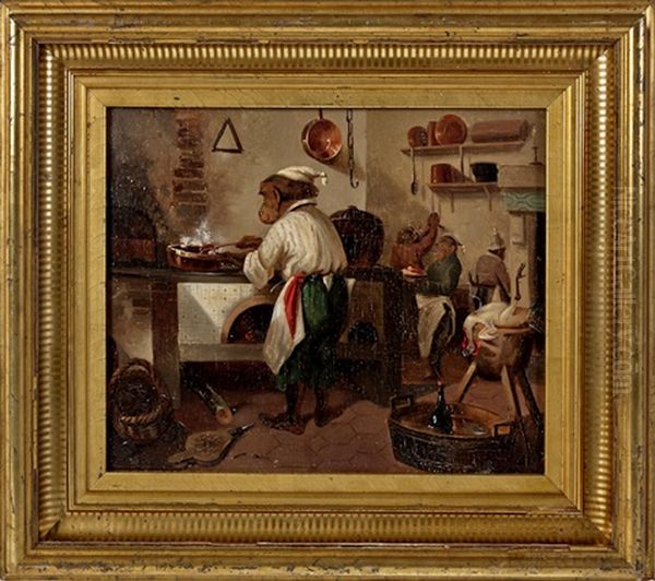 Monkeys In A Kitchen Oil Painting by William Holbrook Beard