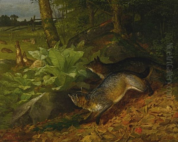 Foxes And Rabbits Oil Painting by William Holbrook Beard