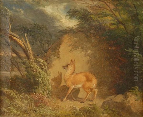 Fawn In Landscape Oil Painting by William Holbrook Beard