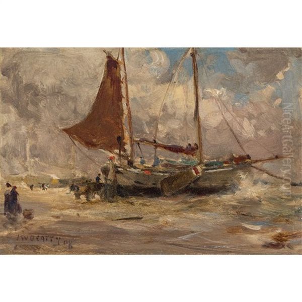 Sailing Off French Coast Oil Painting by John William Beatty