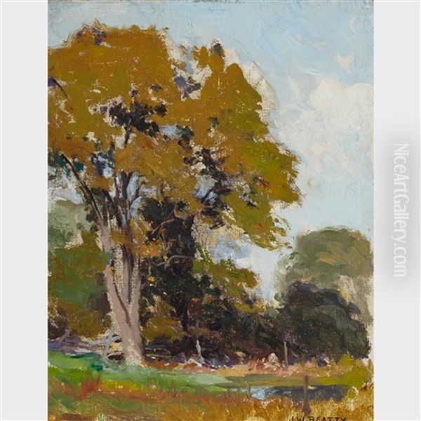 Landscape With Tree Oil Painting by John William Beatty