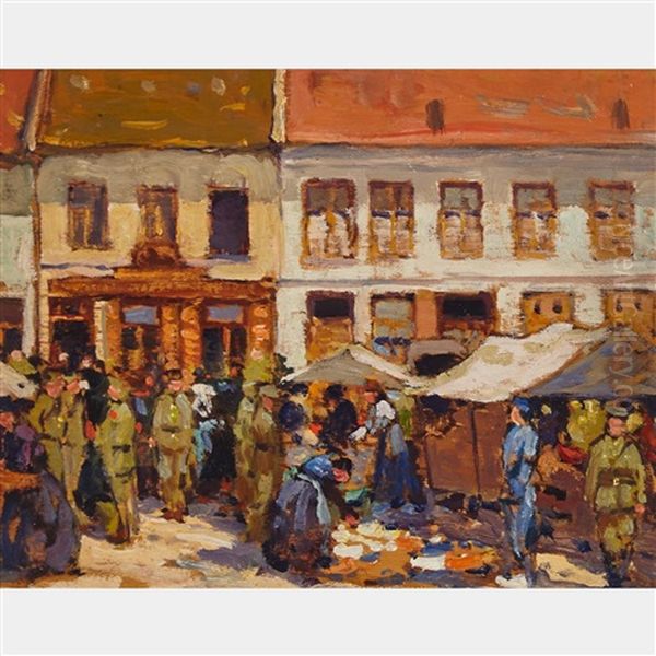 Marketplace, Belgium Oil Painting by John William Beatty