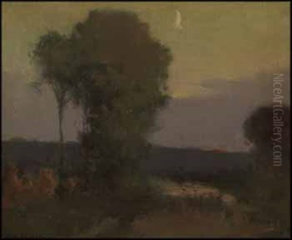 Field In Moonlight Oil Painting by John William Beatty