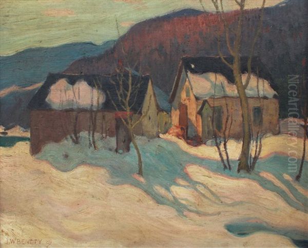 Winter Landscape With Farm House Oil Painting by John William Beatty