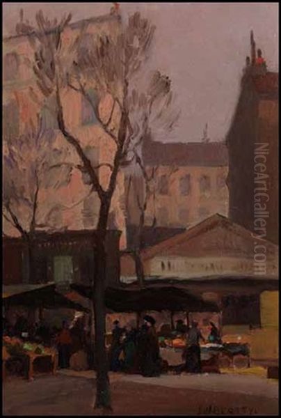 Market Scene Oil Painting by John William Beatty