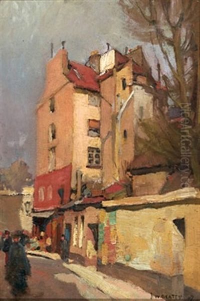 Street Scene Oil Painting by John William Beatty