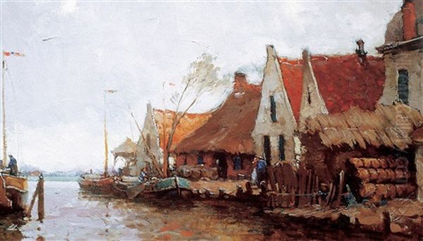 Harbour Katwyke N.h. (katwijk, North Holland) Oil Painting by John William Beatty