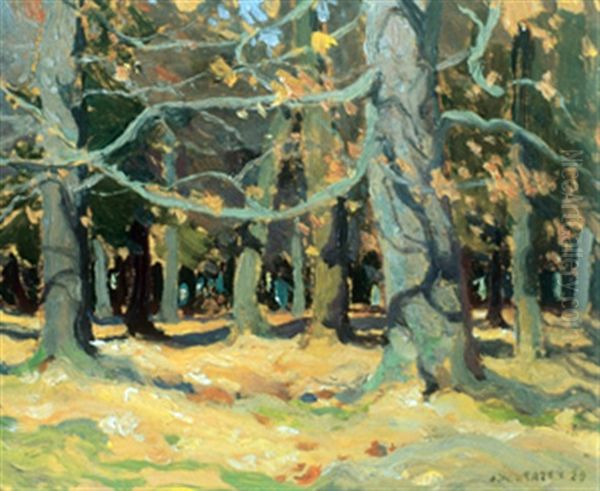 Woods In Autumn Oil Painting by John William Beatty