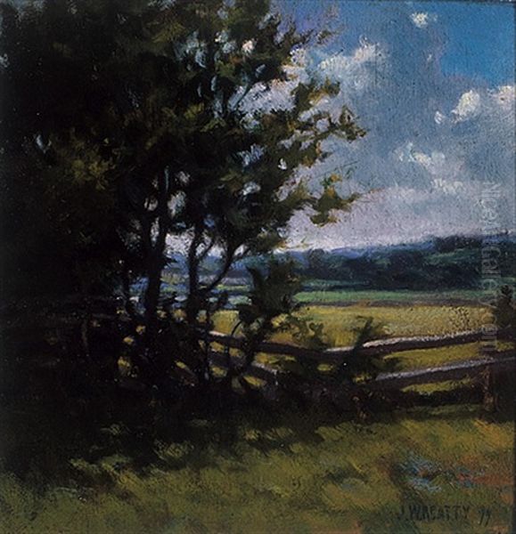 Country Landscape With Fence Oil Painting by John William Beatty