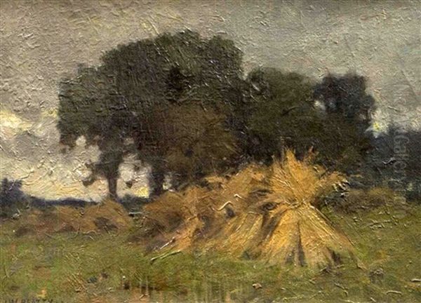 Wheat Stooks In A Field by John William Beatty