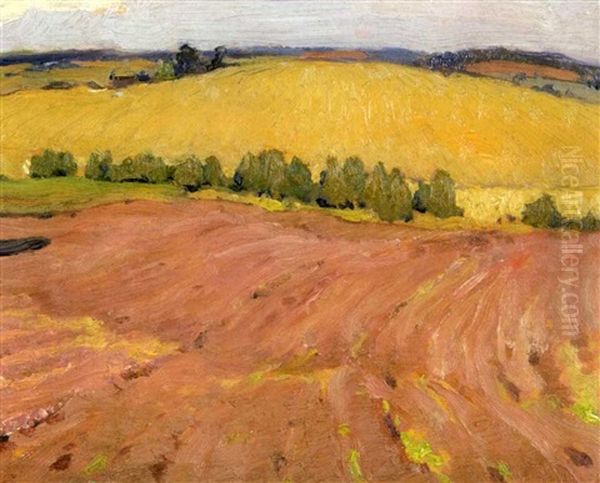 Ploughed Field Oil Painting by John William Beatty