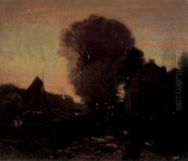 European Rural Scene At Dusk Oil Painting by John William Beatty