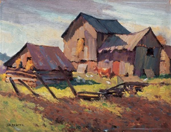 Barn At Dusk Oil Painting by John William Beatty