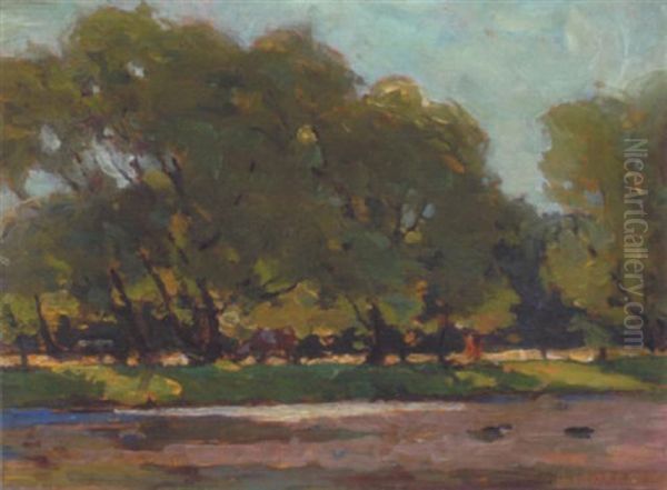 Cattle By The River Oil Painting by John William Beatty