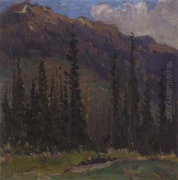 In The Rockies Oil Painting by John William Beatty