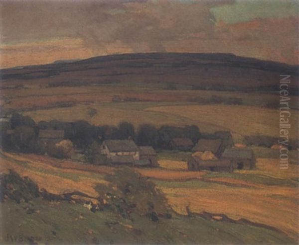 Farmstead With Rolling Hills, Summer Oil Painting by John William Beatty