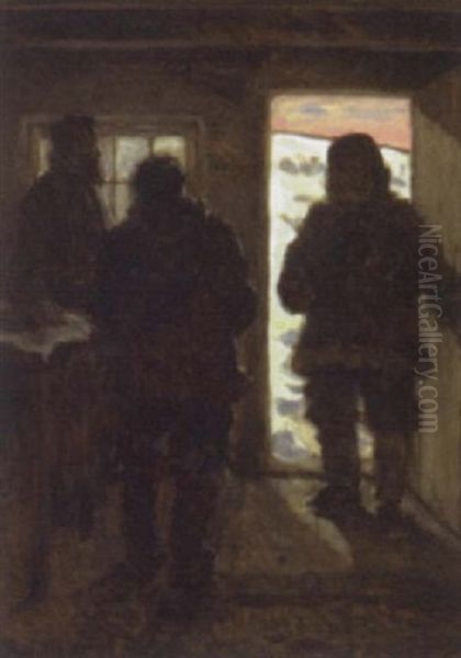 Cabin Interior With Figures Oil Painting by John William Beatty