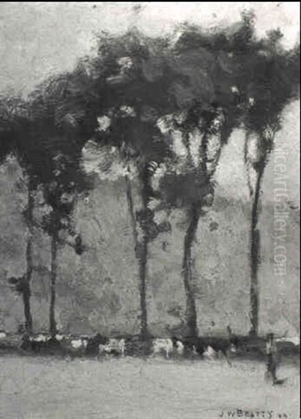 Cattle Grazing Beneath Trees Oil Painting by John William Beatty