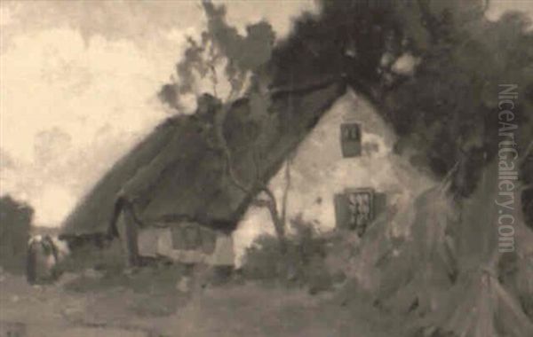 Figures By A Country Cottage Oil Painting by John William Beatty