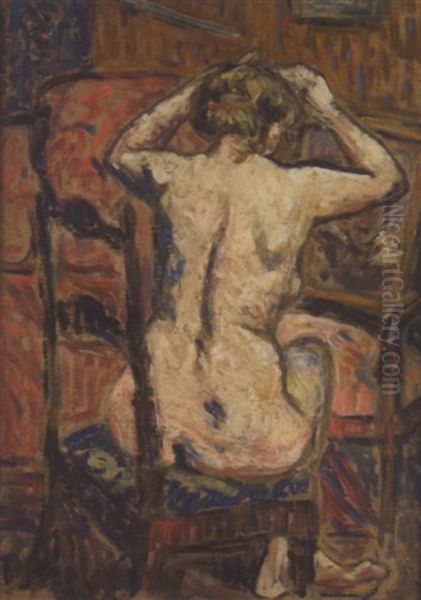 Femme Nue De Dos Se Coiffant Oil Painting by Alcide-Marie le Beau