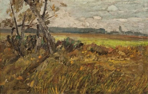 Green Fields Oil Painting by Henri Beau