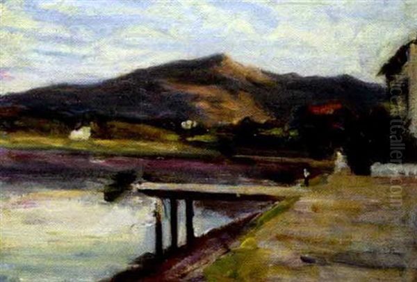 Saint Jean De Luz - La Rhune Dans Le Fond (effet De Soleil Couchant) Oil Painting by Henri Beau