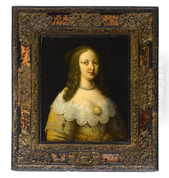 A Portrait Of A Lady In A Lace Collar Oil Painting by Charles Beaubrun