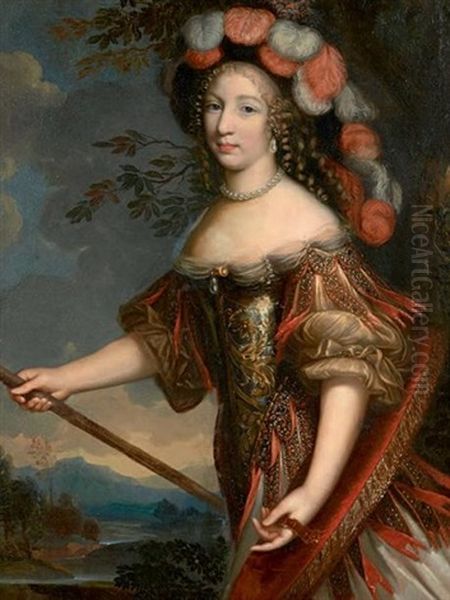 Portrait De Femme En Chasseresse Oil Painting by Charles Beaubrun