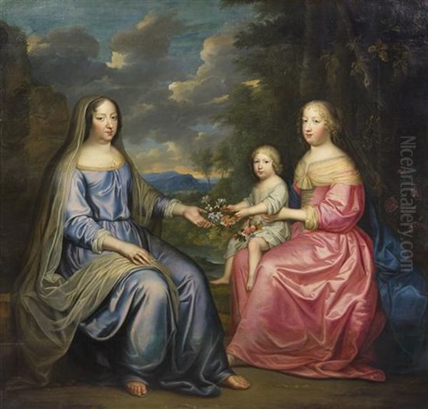 Group Portrait Of Anne Of Austria, Widow Of The French King, Maria Theresa Of Spain, The Queen Of France, And The Grand Dauphin Oil Painting by Charles Beaubrun