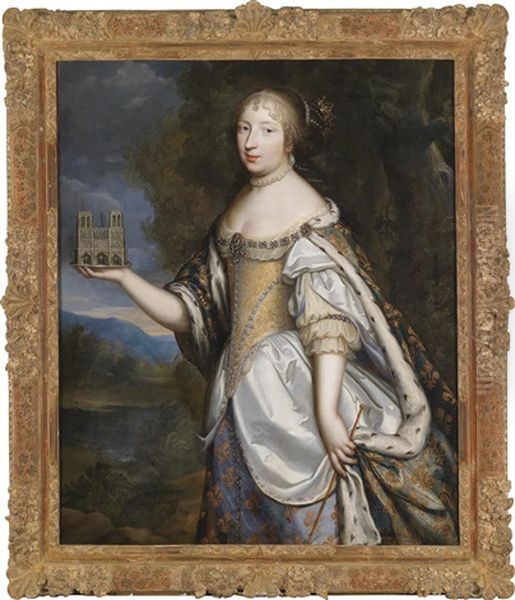 Portrat Der Maria Theresia Von Spanien, Konigin Von Frankreich, Als Schirmherrin Der Kathedrale Notre-dame De Paris Oil Painting by Charles Beaubrun