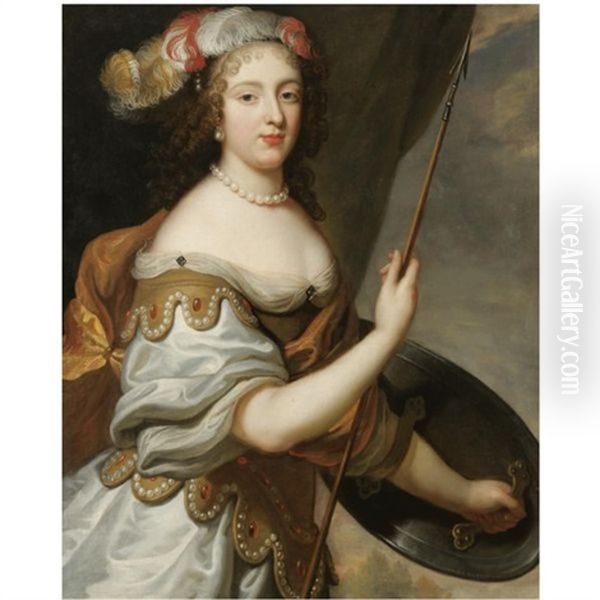 Portrait Of A Lady, Said To Be The Marquise D'alluye, Half Length, As Minerva Oil Painting by Charles Beaubrun