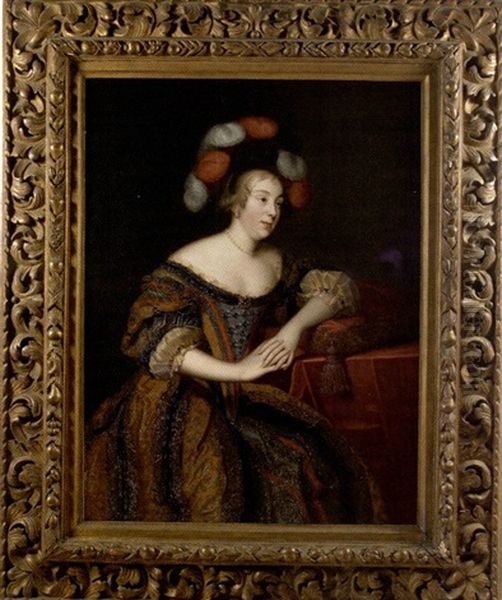 Portrait De Femme Accoudee (collab. W/henri Beaubrun) Oil Painting by Charles Beaubrun