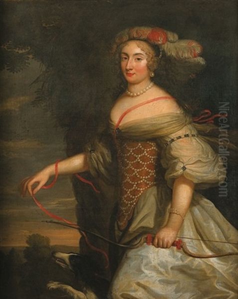 Portrait D'anne Marie Louise D'orleans, Duchesse De Montpensier (?) (collab. W/henri Beaubrun) Oil Painting by Charles Beaubrun