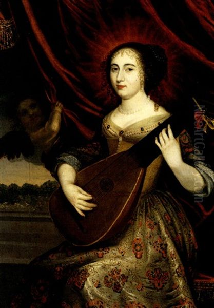 Portrait Of A Woman With A Lute Oil Painting by Charles Beaubrun