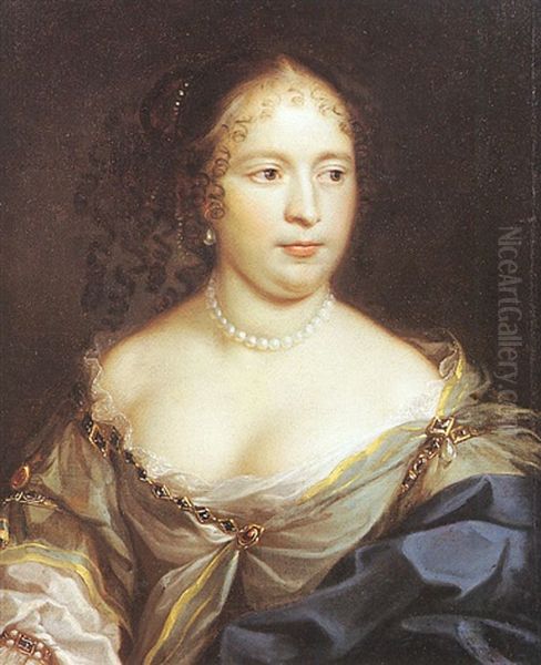 Portrait De Jeune Femme Au Collier De Perles Oil Painting by Charles Beaubrun