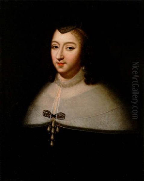 Portrait Of Anne Of Austria In A Black Dress With A White Collar And A Black Headdress Oil Painting by Charles Beaubrun