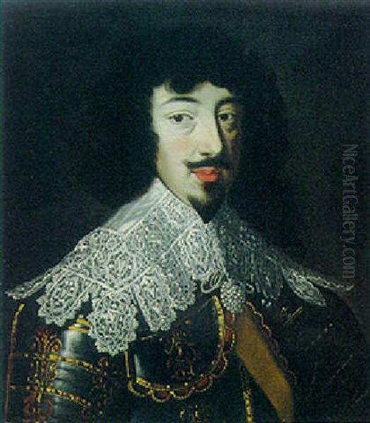 Portrait Of A Gentleman In Armour And A Lace Jabot Oil Painting by Charles Beaubrun