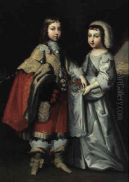 Konig Ludwig Xiv. Als Kind Mit Seinem Bruder, Dem Herzog Von Orleans Oil Painting by Charles Beaubrun