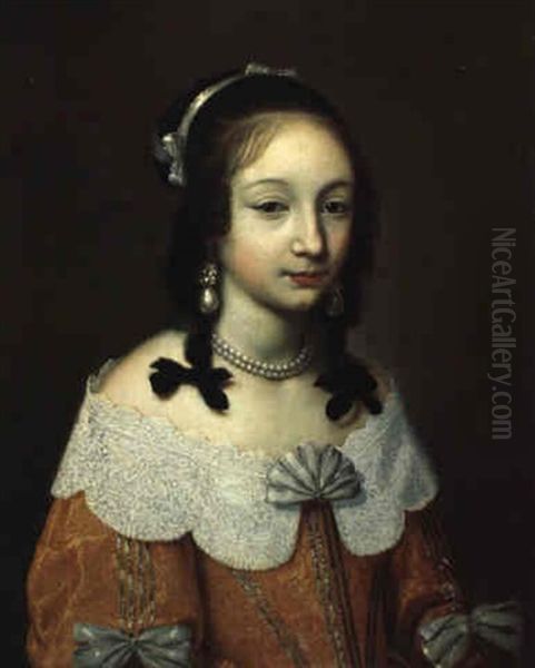 Bildnis Einer Jungen Dame Mit Perlenkollier Oil Painting by Charles Beaubrun