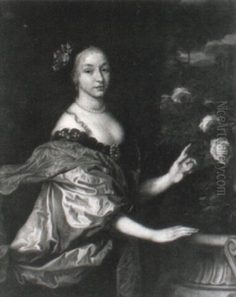 Portrait De Femme Devant Un Bouquet De Roses Oil Painting by Charles Beaubrun