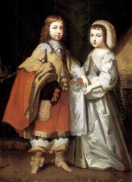 A Portrait Of King Louis Xiv And His Brother The Duc        D'orleans Oil Painting by Charles Beaubrun