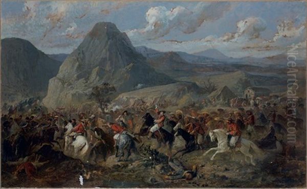 La Bataille De Hierba-buena (mexique) Oil Painting by Jean-Adolphe Beauce