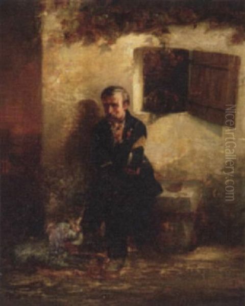 Pensive Soldier Oil Painting by Jean-Adolphe Beauce