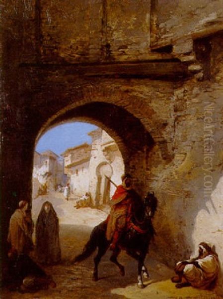 Cavalier Passant Sous Une Porte De Ville Oil Painting by Jean-Adolphe Beauce